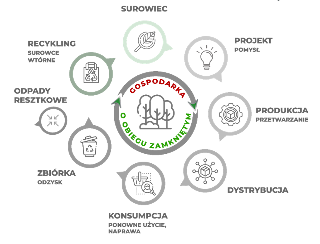 Obraz zawierający schemat ilustrujący działanie gospodarki obiegu zamkniętego