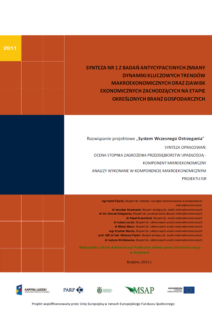 Synteza raportu ISR - Ocena stopnia zagrożenia przedsiębiorstw upadłością - I